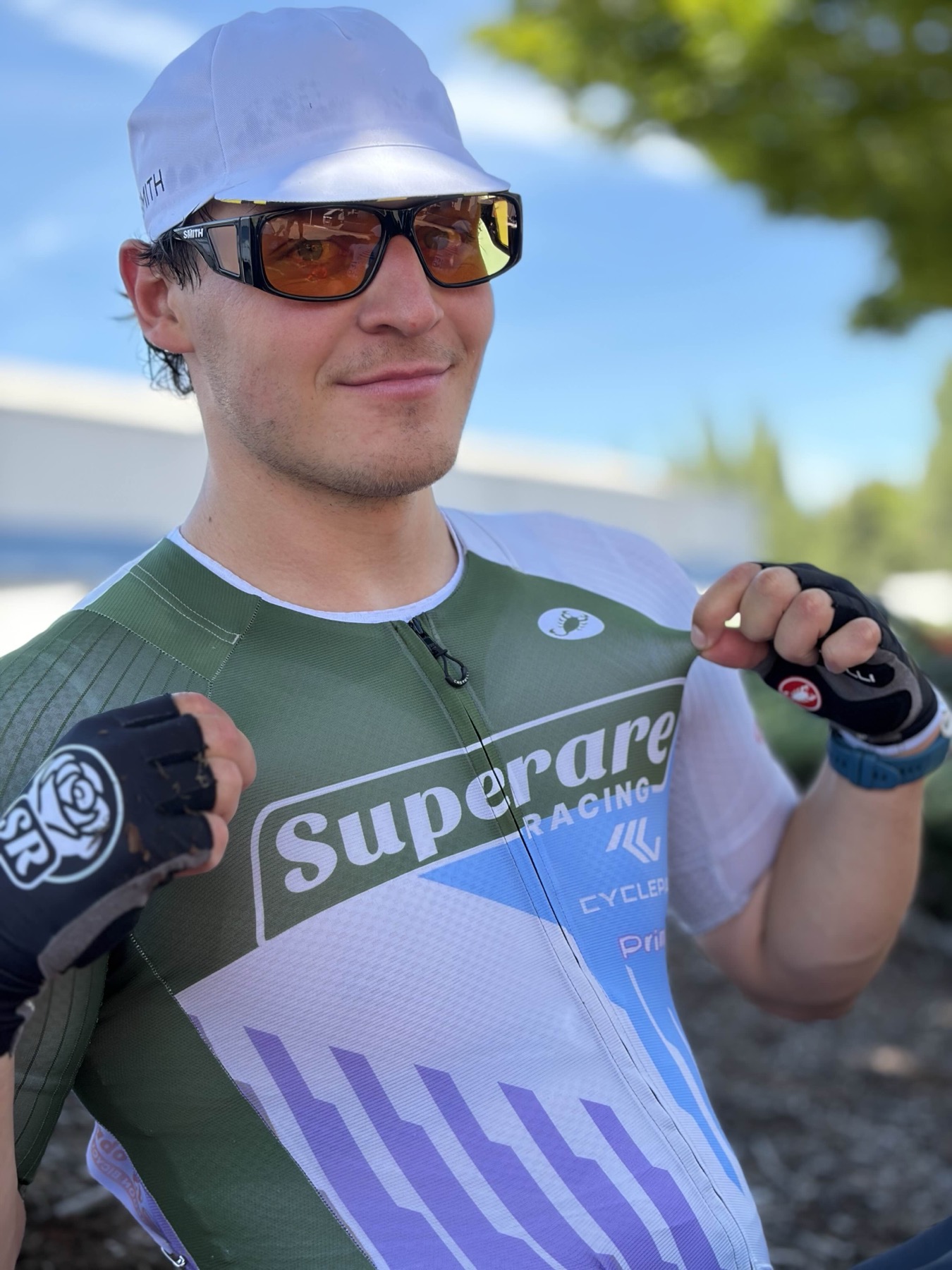 Cam in the Superare kit after the win